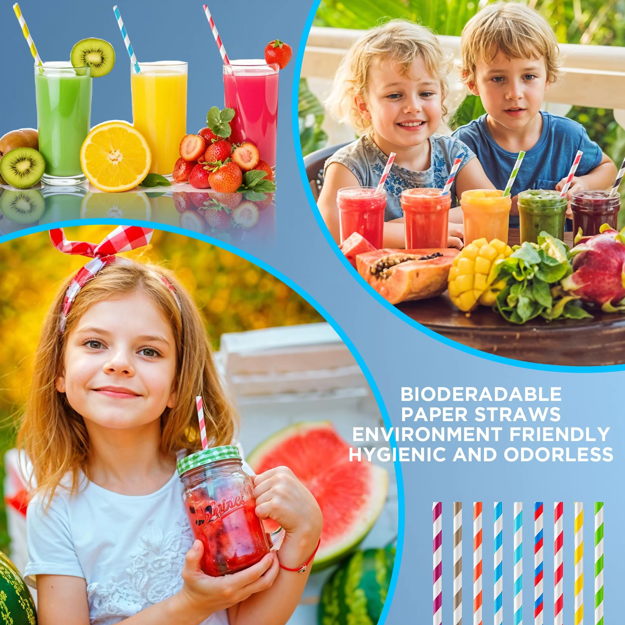 1000 cannucce di carta colorate, 100% biodegradabili ed ecologiche, alternative alle cannucce di plastica, robuste, non sporche ideali per cocktail, latte, eventi e feste.
