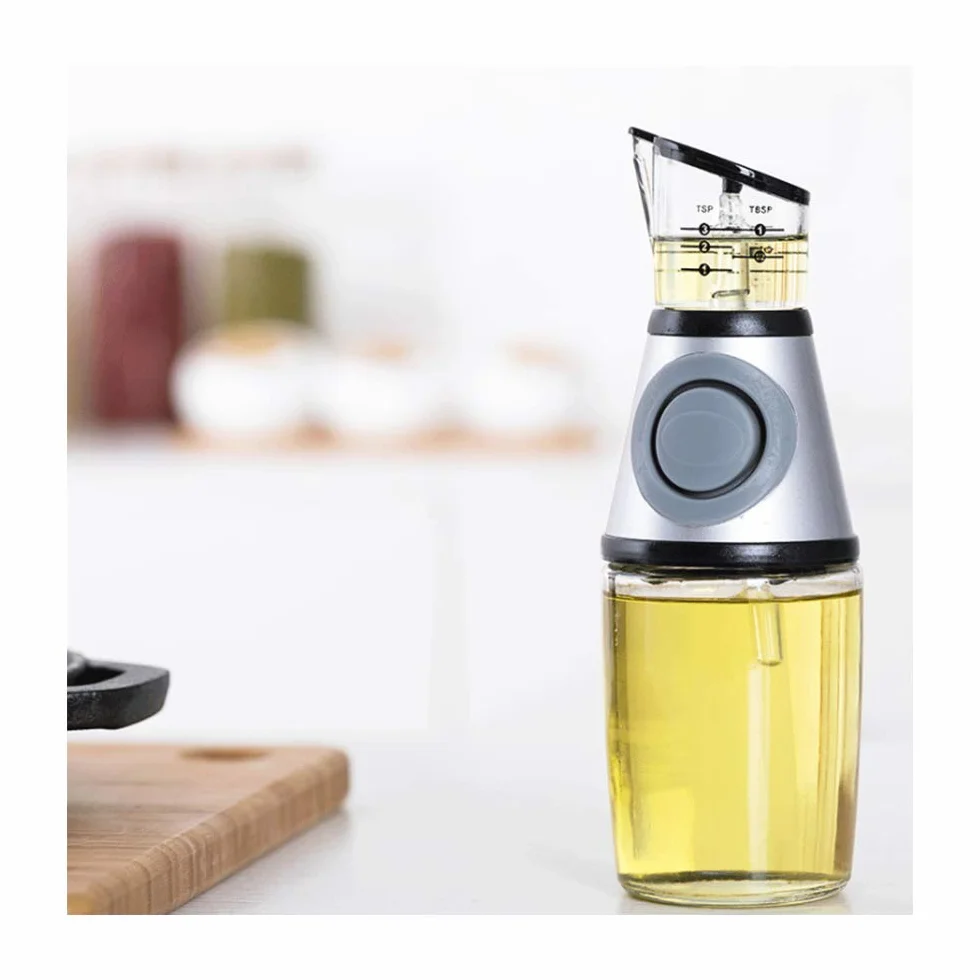 Bottiglie Erogazione Versatore Cucina Ampolla con Beccucci Antigoccia Bottiglia per AcetoMisura Cottura Trasparente Verdure Bilancia Senza Beccuccio (Argento, 250 ml/8,8 oz)