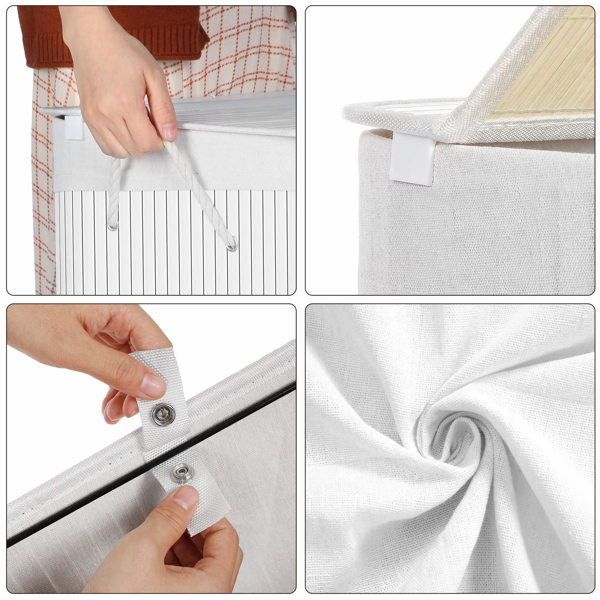 SONGMICS Cesto Portabiancheria, 100 L, Cesta Biancheria a 2 Scomparti in Bambù, Coperchio, Maniglie, Pieghevole, Sacco Rimovibile e Lavabile in Lavatrice, Lavanderia, Casa, Bagno, Bianco LCB64WT
