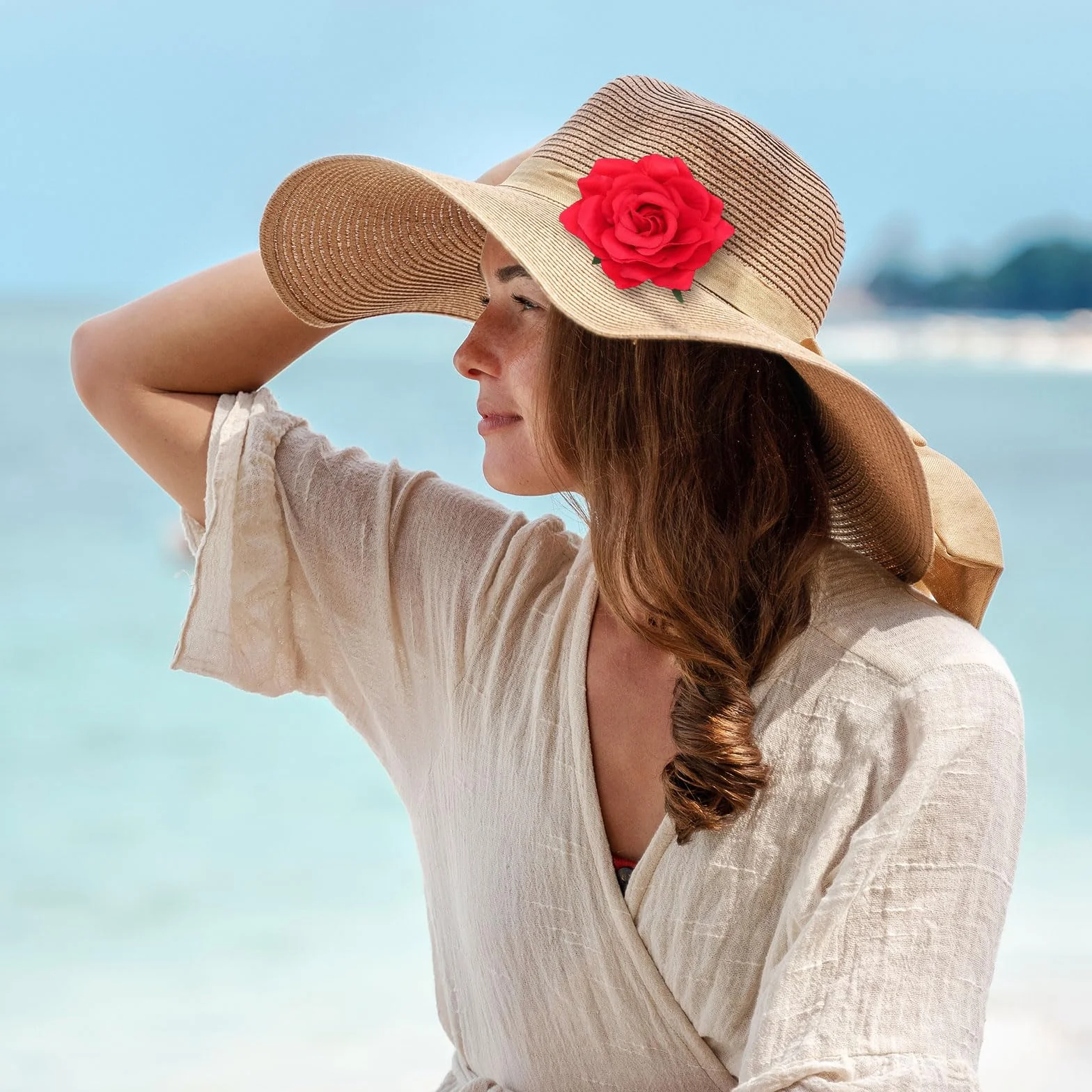 Fermagli per Capelli Fiori, Spilla Fiore Stoffa Grande, Clip a Fiore per Donna Halloween Natale Rosso