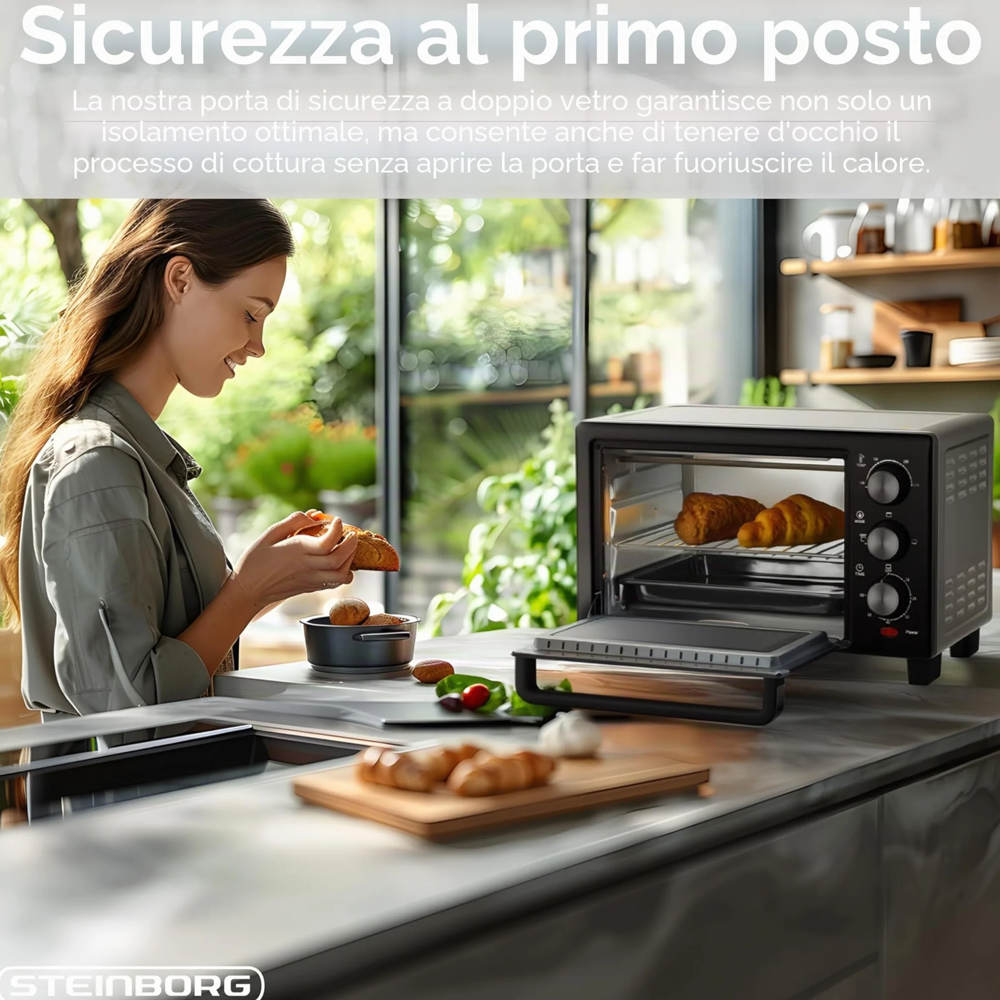 STEInBORG Mini forno 15 litri 3 in 1 forno per pizza calore superiore/inferiore 60 minuti