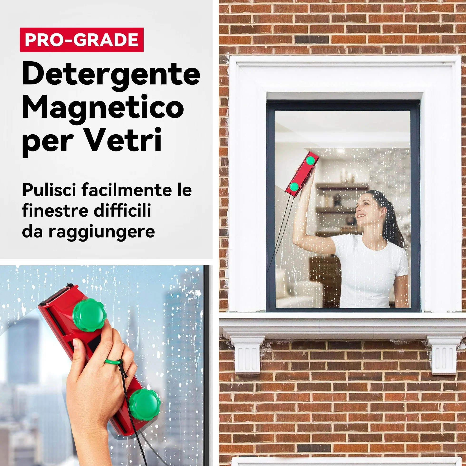 Tyroler Il Glider D-4 Lavavetri Magnetico per Doppio Vetro | Per Vetri Singoli, Doppi o Tripli 2-40mm | Pulisci Vetri Magnetico Doppio Vetro | Pulitore Vetro Magneticos, Lavavetri Finestre Magneticos