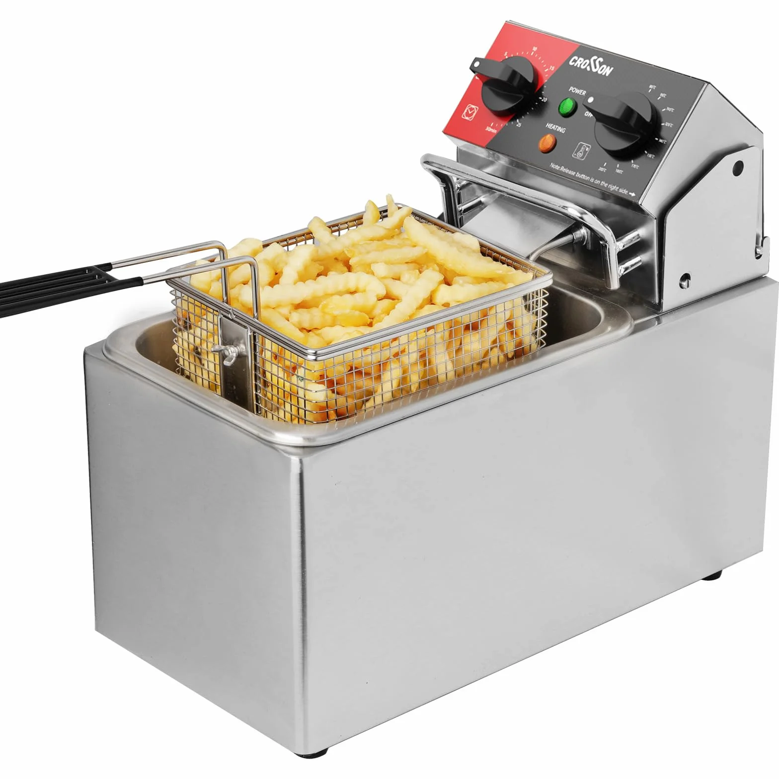 CROSSON Friggitrice Elettrica Professionale 4L 2000W Friggitrice a Olio Elettrica con Cestello e Coperchio,Riscaldamento Rapido,per Cucina Hotel Ristorante，serbatoio singolo da 4L