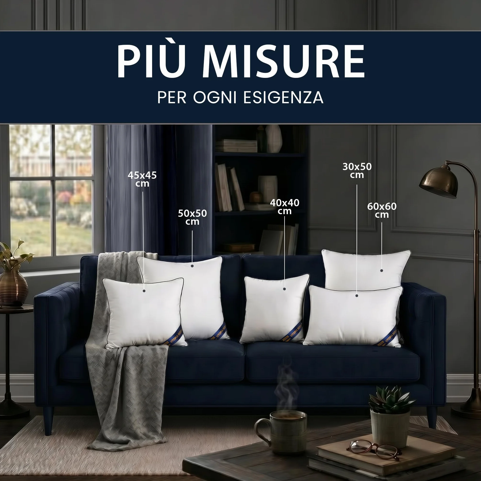 Utopia Bedding Cuscini Decorativi 60x60 cm Bianco, Imbottitura per Letto e Divano, Set da 2