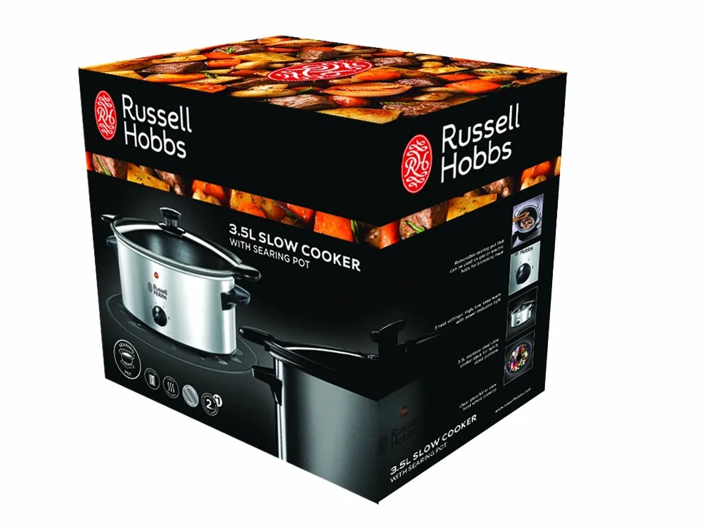 Russell Hobbs Slowcooker 22740-56, 3.5 L, 160 W, Acciaio Inox, Pentola Antiaderente removibile