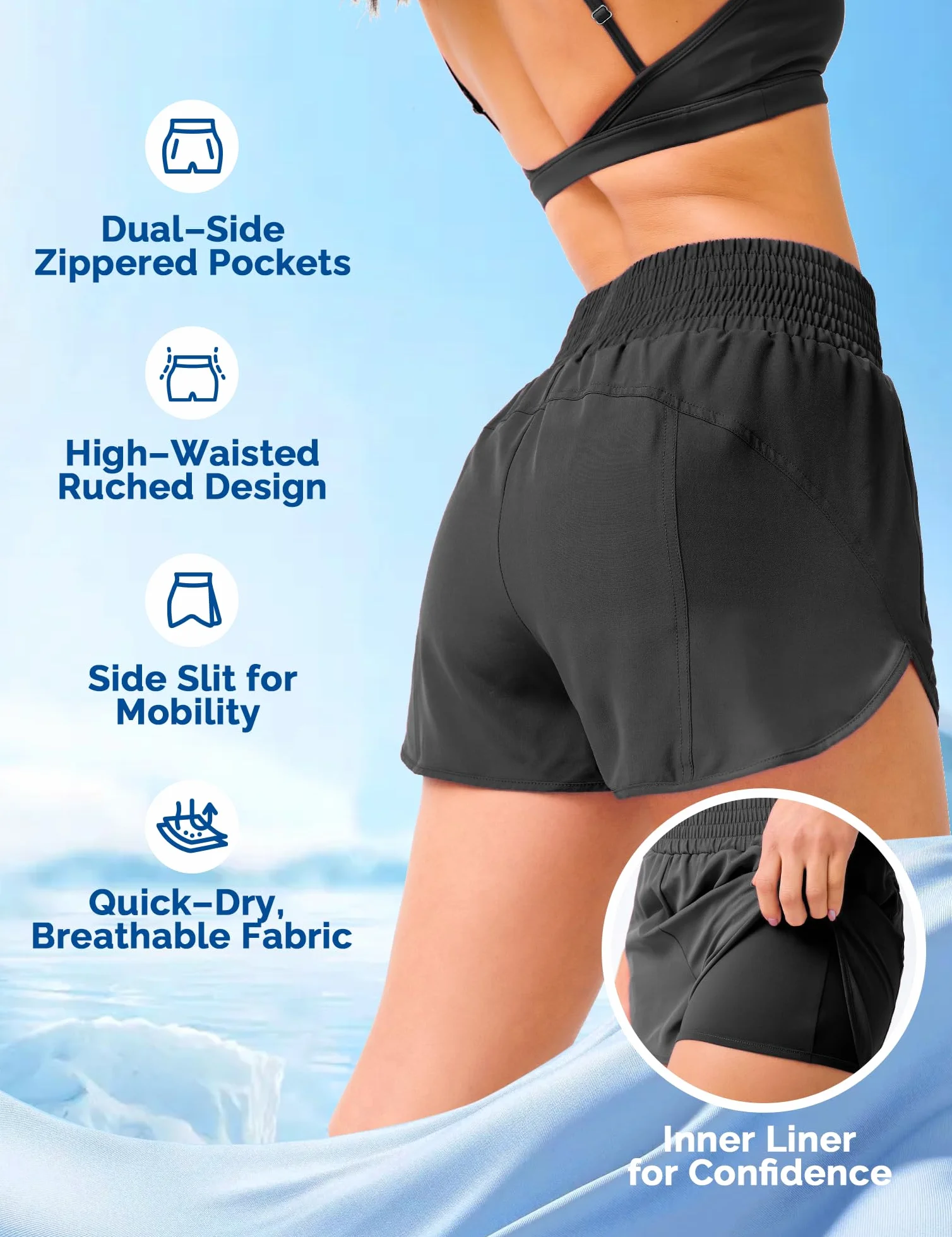 Yogaration Pantaloncini Palestra Donna, Shorts Running con Tasche Zip, Pantaloncini Donna Sportivi Leggeri Traspiranti con Fodera Interna, Vita Alta per Fitness Corsa Allenamento