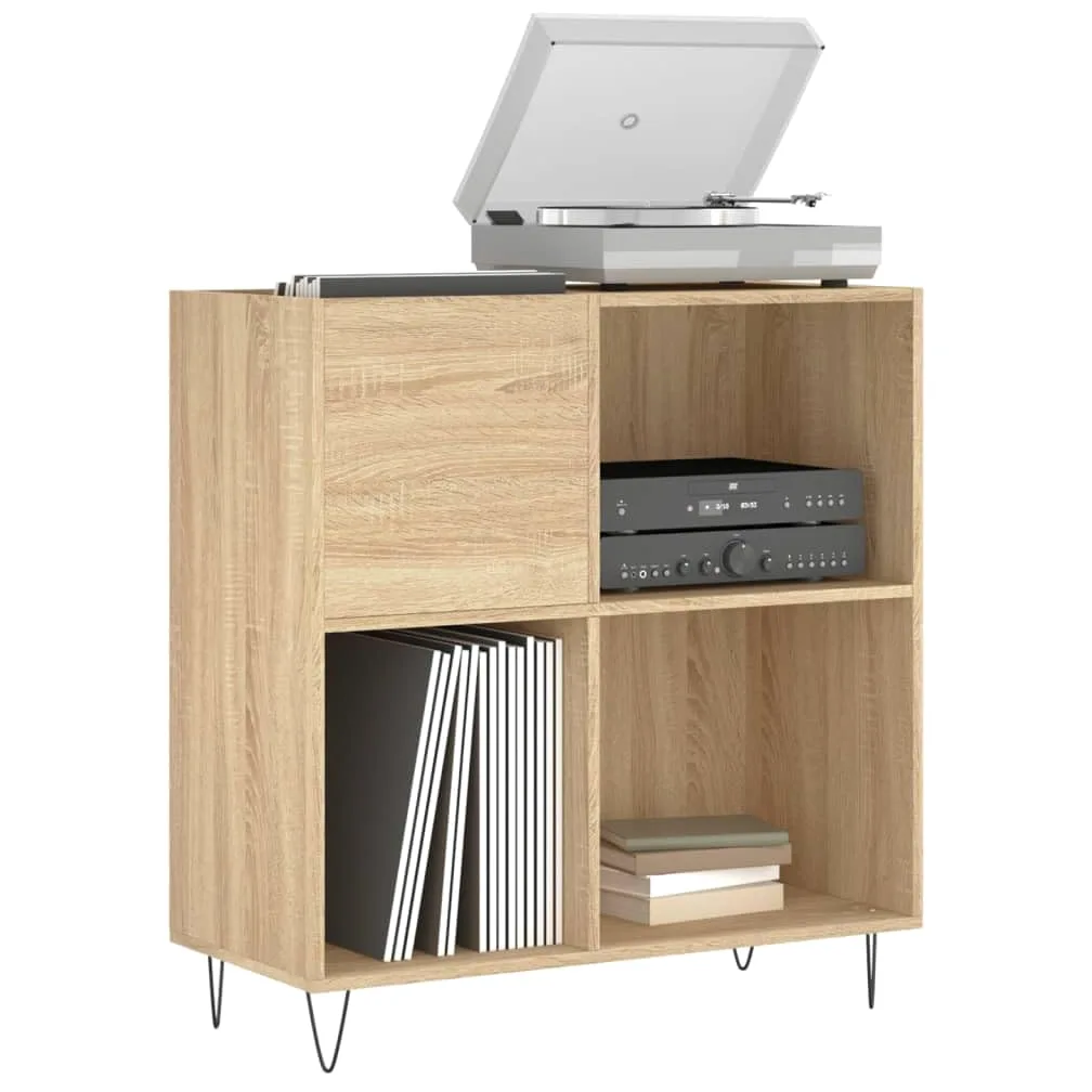 ARKEM Mobile Porta Dischi Rovere Sonoma 84,5x38x89, Supporto per Giradischi in Legno Multistrato con Spazio di Archiviazione
