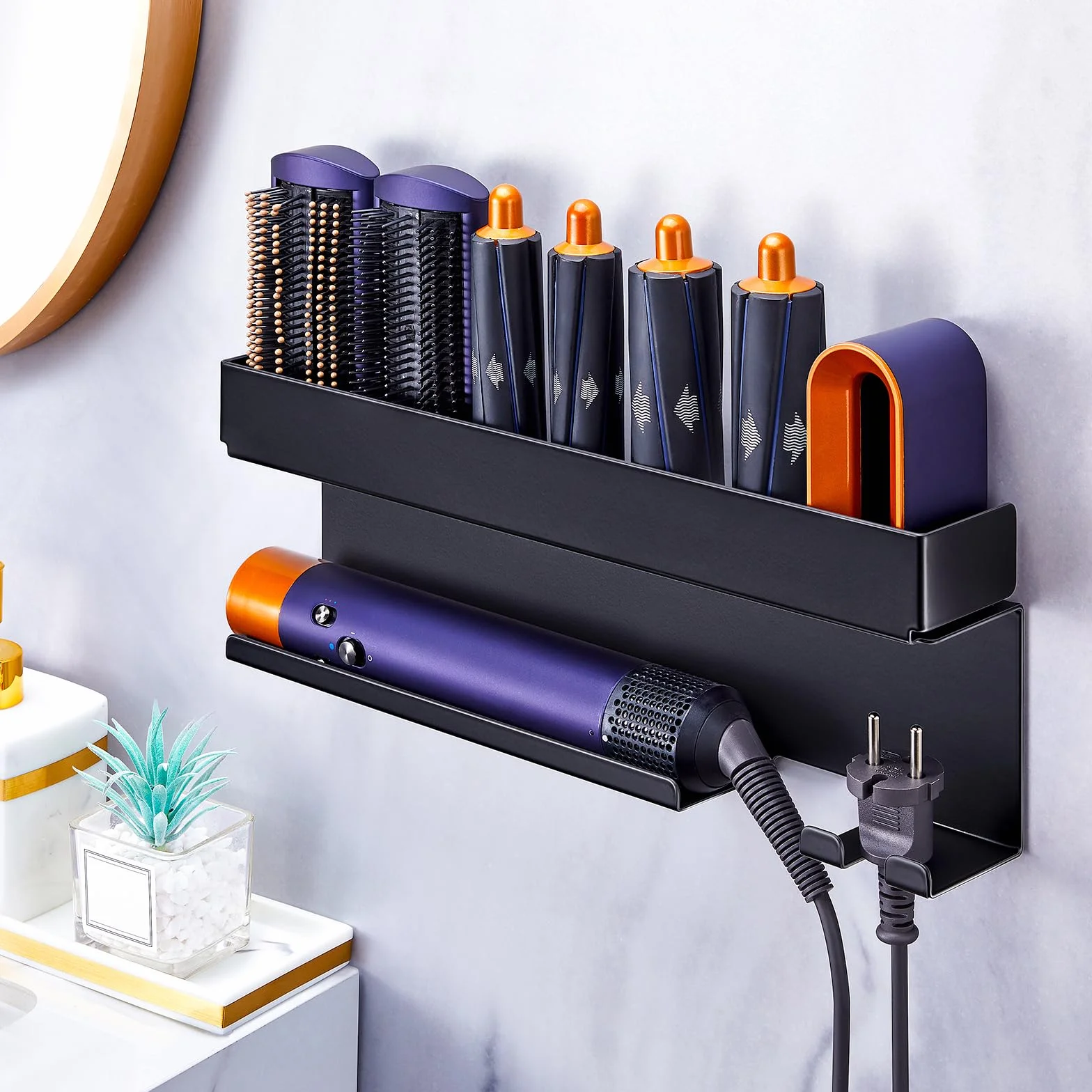 Supporto Phon Da Parete, Lo Stent Asciugacapelli È Adatto Per Gli Accessori Styler Curling Device, Supporto Autoadesivo Per Asciugacapelli, Porta Phon Bagno (Nero)