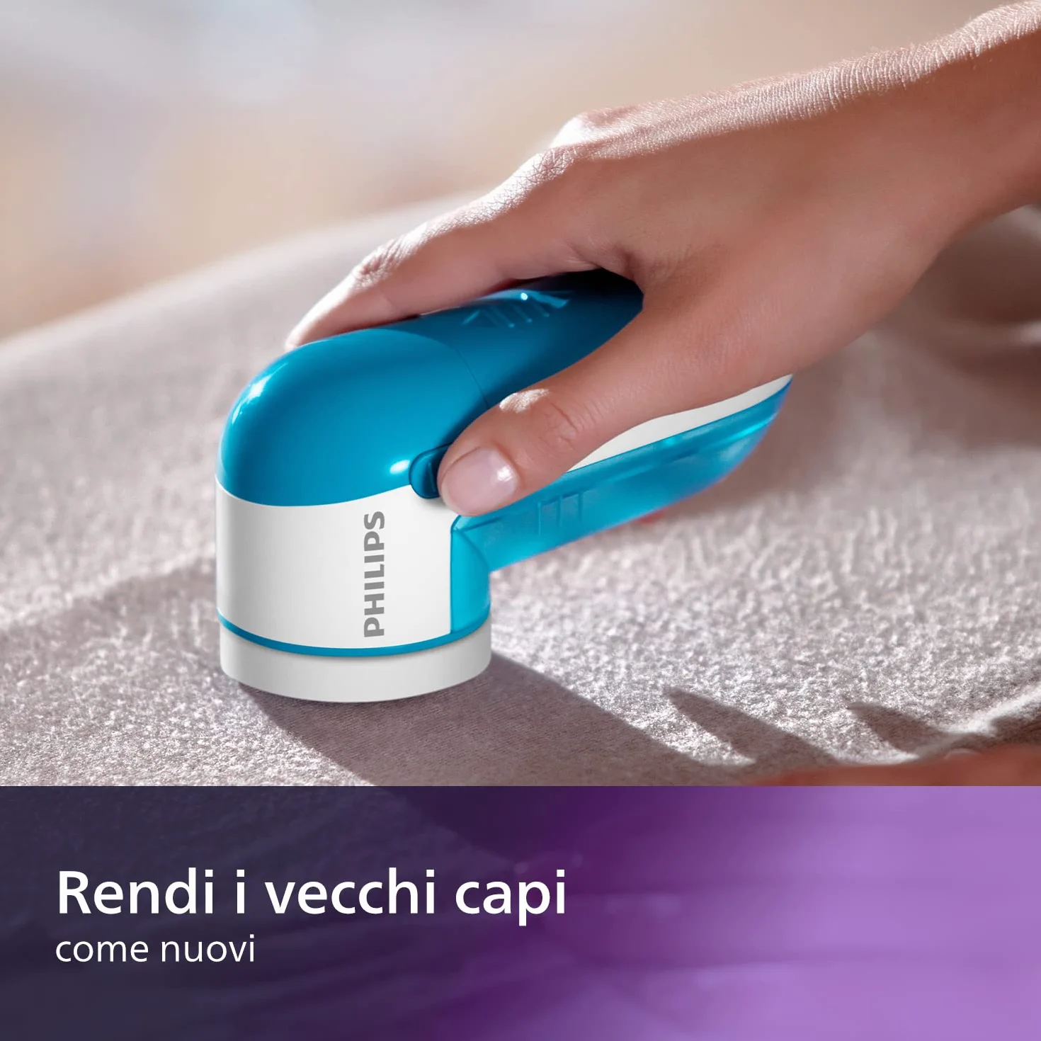 Philips Leva Pelucchi – Rimuove Pelucchi da Tutti i Tessuti, Lama Veloce 8800 Giri/min, Ampia Superficie di Rasatura, Rete a 3 Fori, Contenitore Removibile (GC026/00)