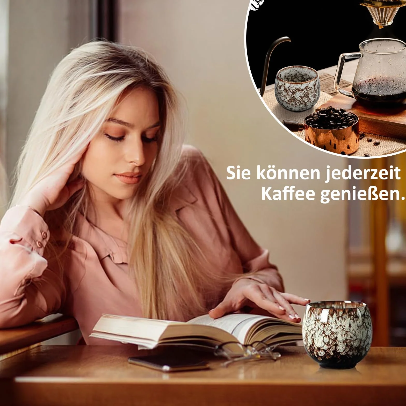 Set Tazze Espresso in Ceramica 110 ml 5 Pezzi, Lavabile in Lavastoviglie, Senza Manico