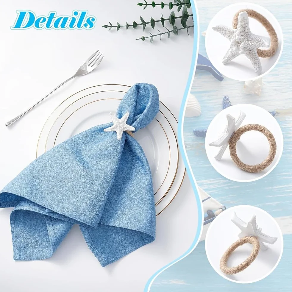 Set di 12 Portatovaglioli, Anelli per Tovaglioli con Stelle Marine Spinose per Decorazioni da Tavola, Porta Tovaglioli con Stelle Marine per Decorazioni da Collezione