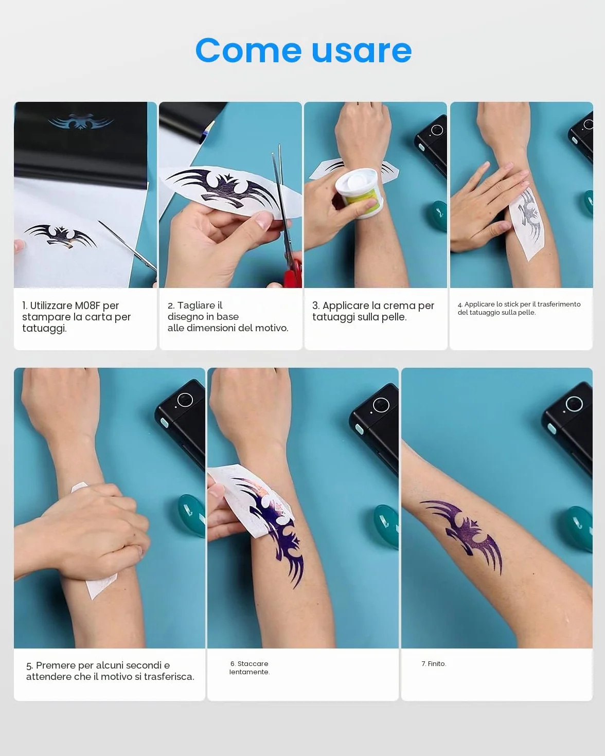 Phomemo M08F Tattoo Transfer Paper, Carta Termica Per Stencil Per Tatuaggi, Compatibile con M08F TP81 TP83 TP88 A886 A887 Stampante Stencil Tattoo, A4 8.27" x 11.69" (210x297mm), 100 fogli