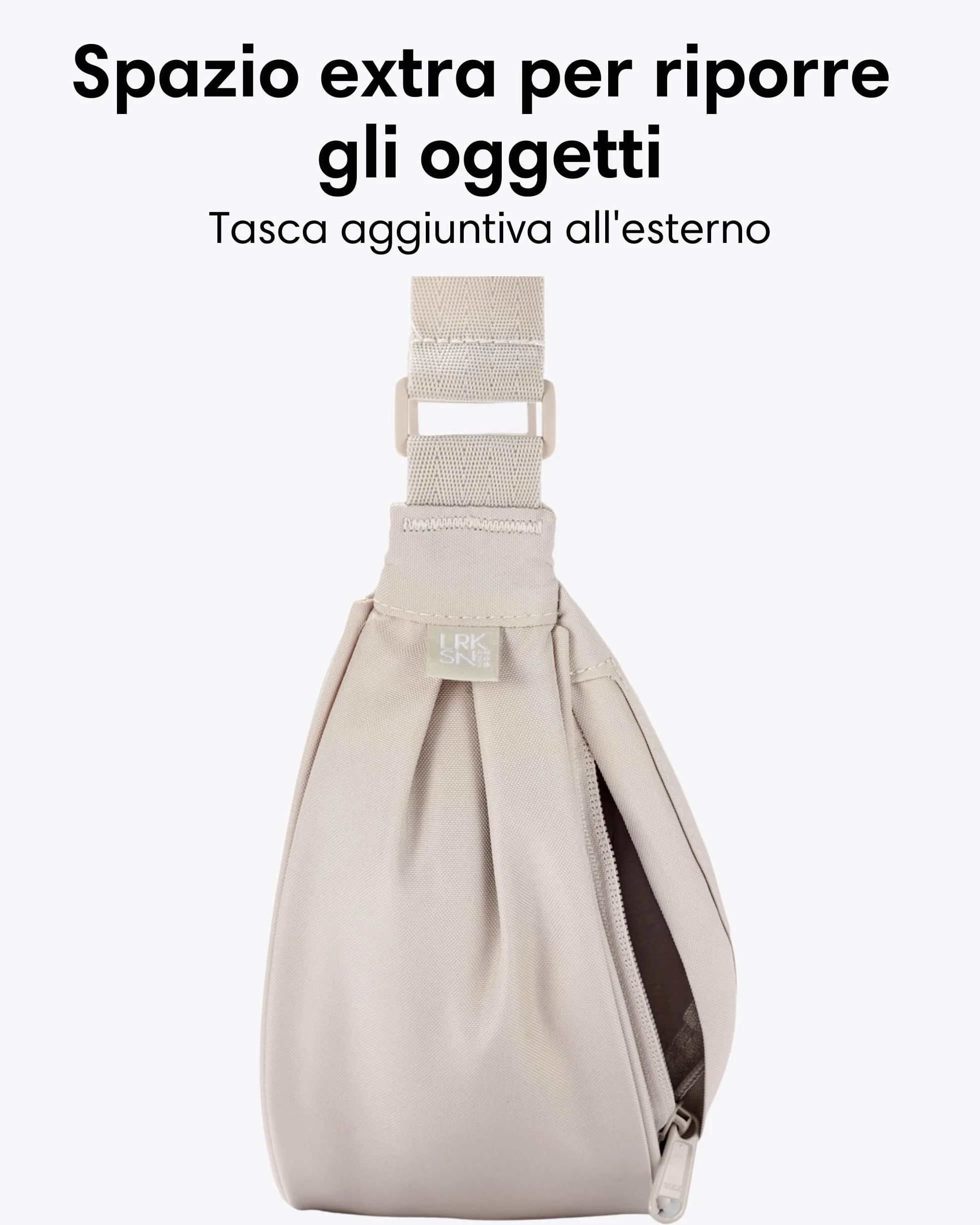 LARKSON Borsa a Tracolla Donna Beige - Solveig Small - Borsetta Mezzaluna - Borse a Spalla Piccola Elegante e Casual - Regolabile Marsupio alla Moda - Impermeabile