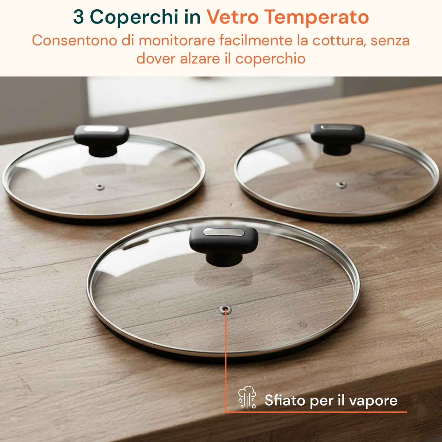 Wintem – Batteria Pentole e Padelle 13 Pezzi Antiaderenti per Cucina Moderna e Tradizionale Compatibile con Piano a Induzione, Rivestimento in Alluminio, Coperchi in Vetro e Manici Ergonomici