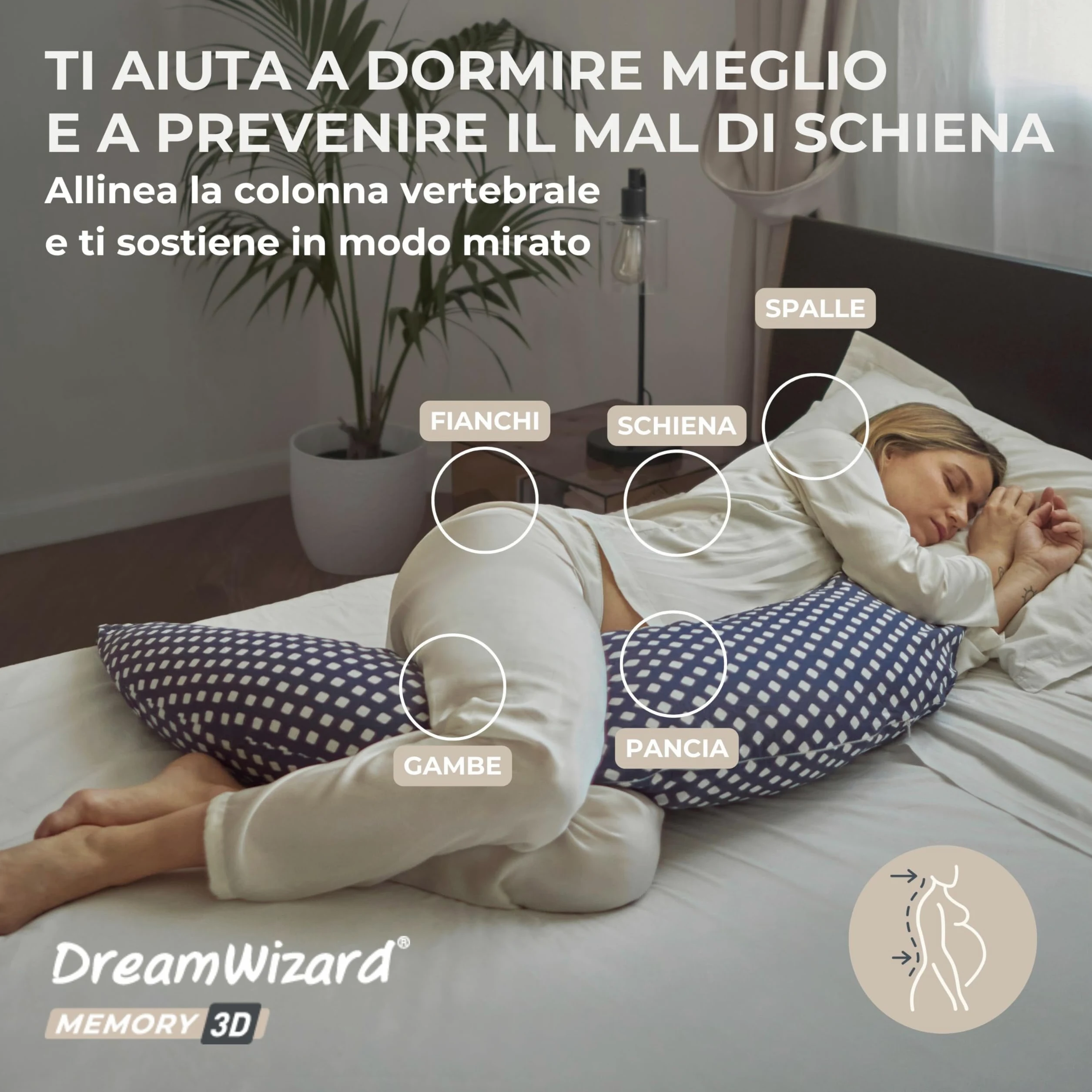 Nuvita 7200 DreamWizard Memory 3D – Cuscino Gravidanza e Allattamento Ergonomico, 3D Mesh Traspirante, Certificazione OEKO-TEX, Fodera Sfoderabile e Lavabile - Beige