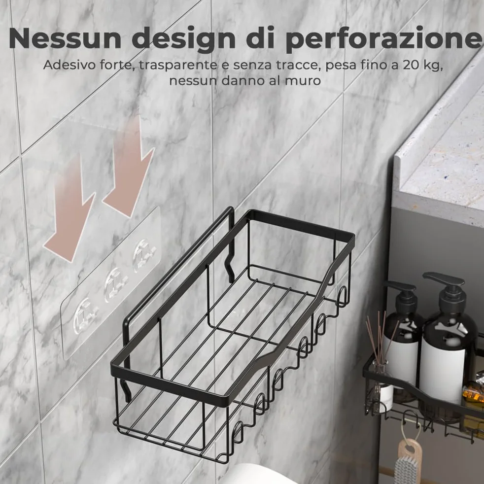 OUSFOT Portasapone Doccia Confezione da 5, Mensola Doccia Impermeabile Nero, con Gancio, senza Foratura