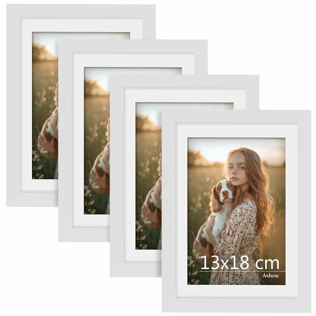 Set di 4 Cornice 13x18 cm (5 x 7 Pollici), Cornice Foto 13x18cm con Passepartout per Foto 10x15 cm Cornici Portafoto per la Decorazione - Bianco / 13x18 cm (5 x 7 Pollici)