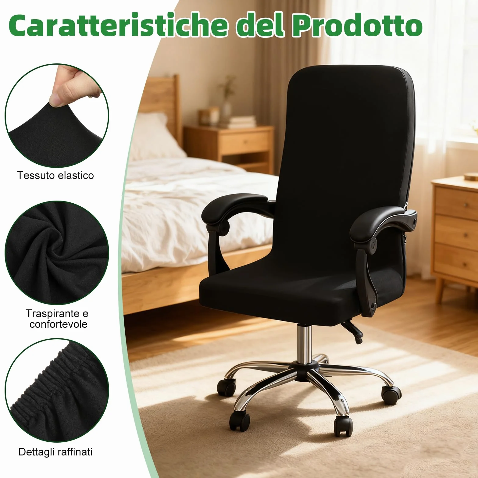 Coprisedia Ufficio Universale Lavabile con Cerniera, Nero M