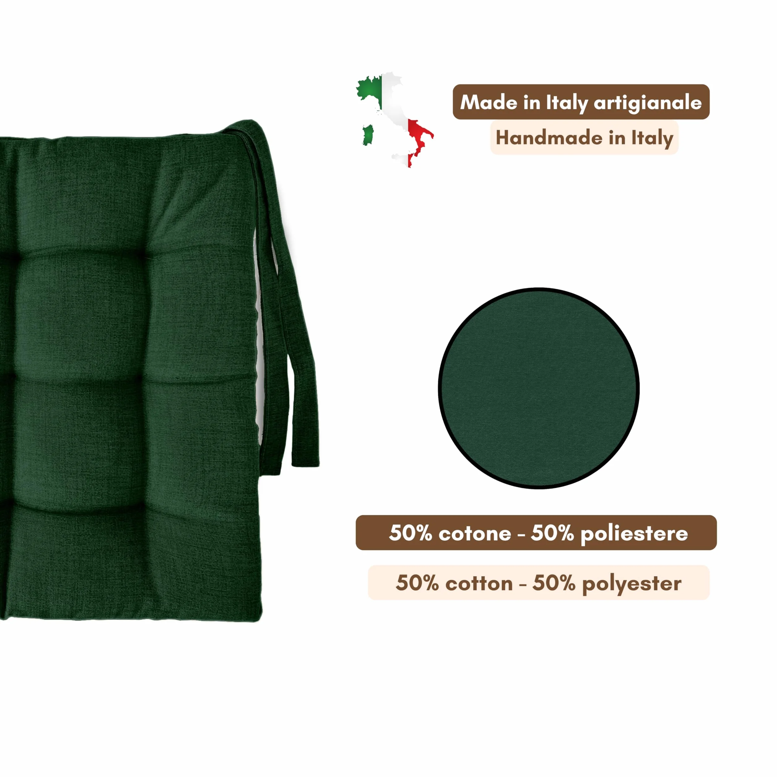 Cuscini per Sedie da Cucina Made in Italy Set da 6 40x40 cm Spessore 6 cm Imbottiture in Spugna e Morbido Acrilico Verde