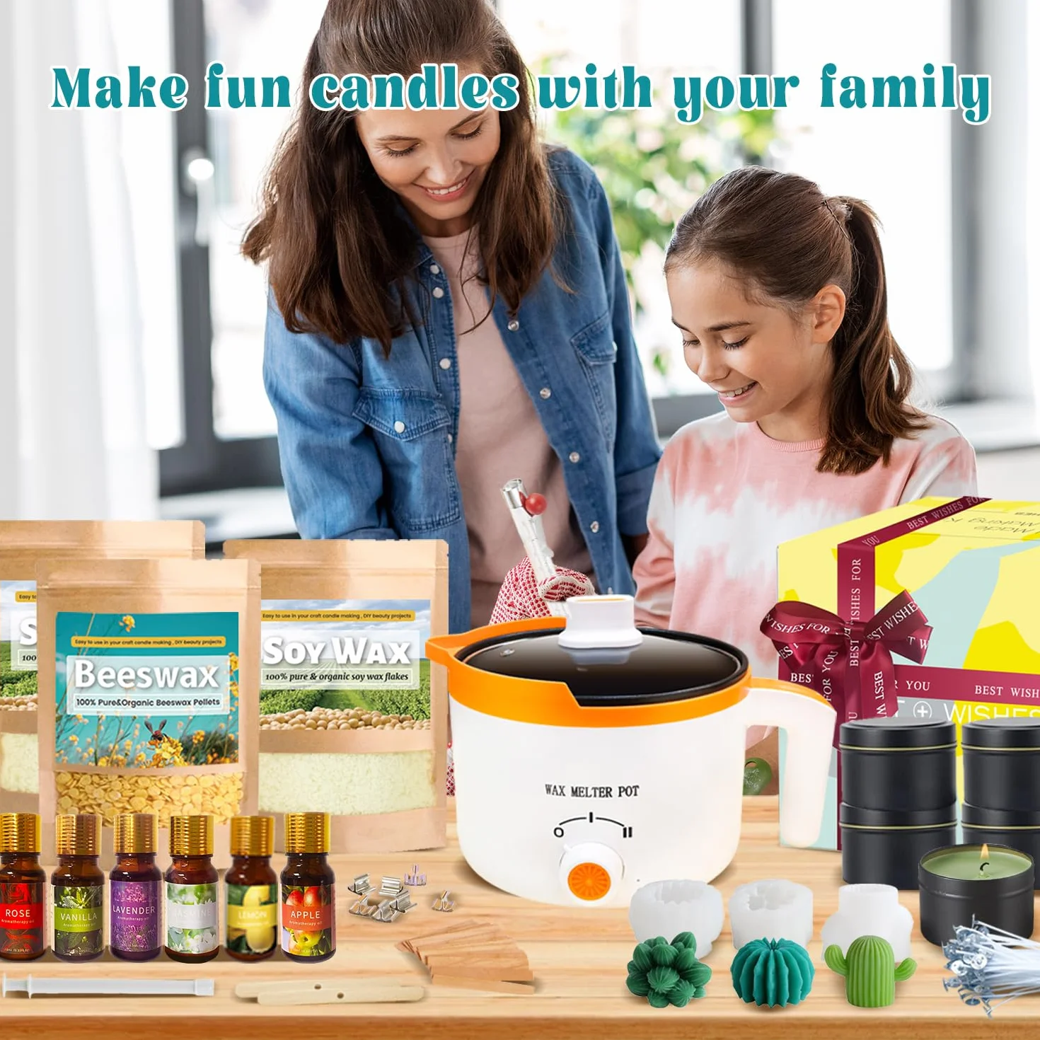 Ksedcon Kit Creazione Candele Profumate 900g Cera Soia 454g Cera Api Set Candele fai da te Stampi