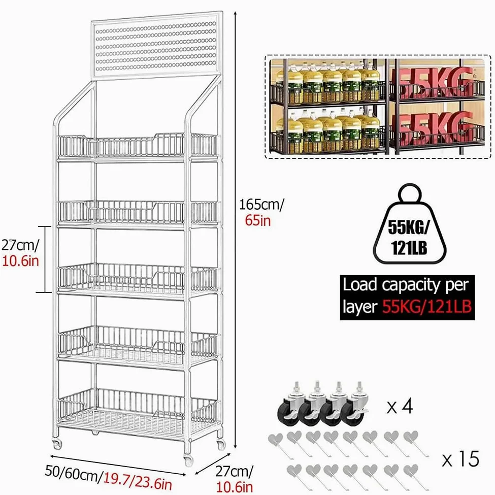 Le Retail - Espositore in metallo per trucioli di metallo Concess ack nizer, scaffale industriale con hoo per negozi di alimentari/dispensa, 60 cm, ideale per concessioni e vendita al dettaglio