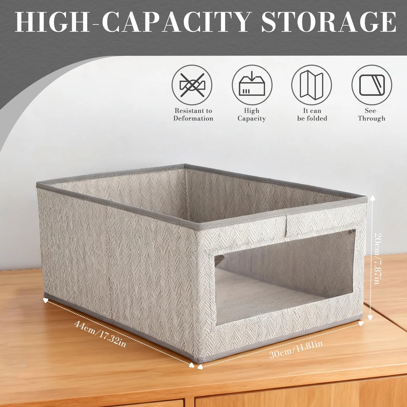 Pezzi Scatole Portaoggetti in Tessuto 44x30x20cm con Finestra Trasparente per Armadio