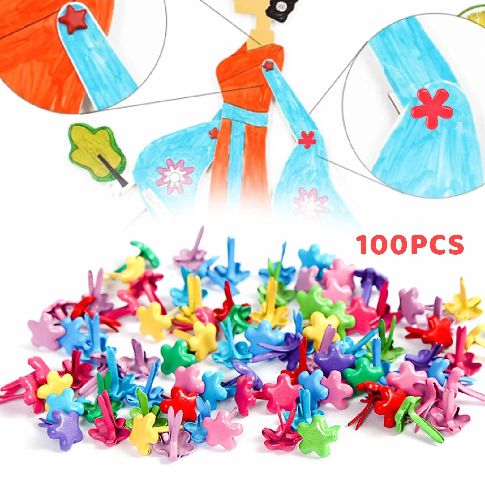 100 Pezzi Mini Brads, Elementi di Fissaggio in Carta, fermagli per sacchetti, a forma di fiore, Mini Chiusura di Carta a Treccia, per scrapbooking, per Decorazioni Artigianali Fai-da-Te