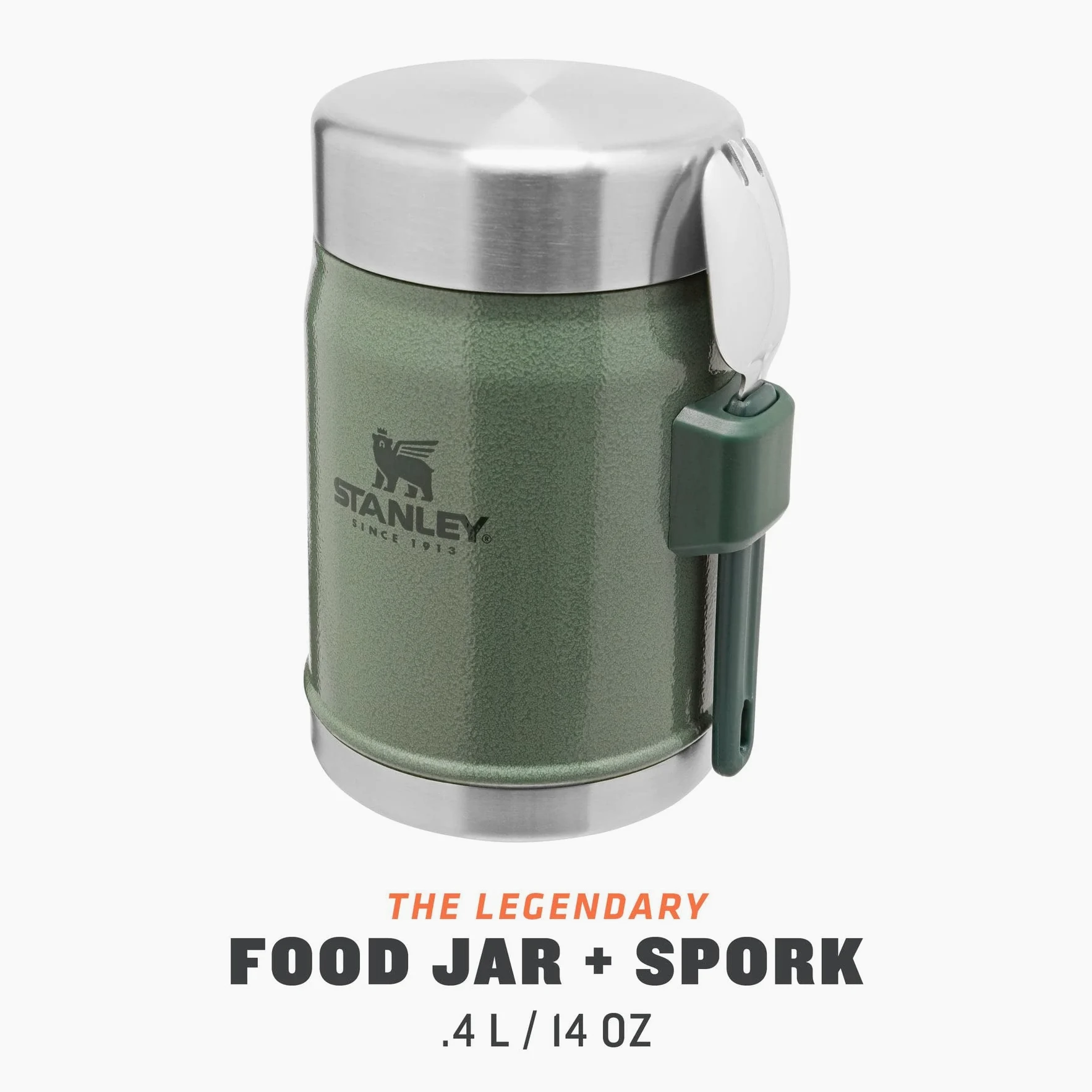 Stanley Classic Legendary Bottle 1L Hammertone Green - Borraccia Termica 1 Litro in Acciaio Inox & Classic Legendary Food Jar 0,4L / 14OZ Hammertone Green – Thermos per Alimenti in Acciaio