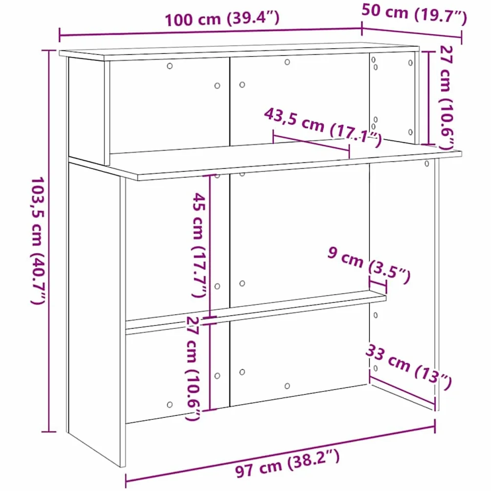 Banco reception grigio sonoma in legno multistrato 100x50x103,5 cm con ripiano integrato e cassetto per ufficio studio e smartworking, mobile per postazione lavoro e computer