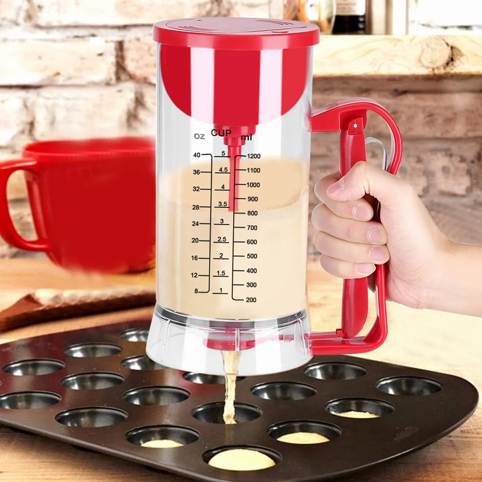 Dispenser per Pastella per Pancake 1200 Ml, Frullatore Elettrico, Dosatore per Cupcakes, Muffin, Ciambelle