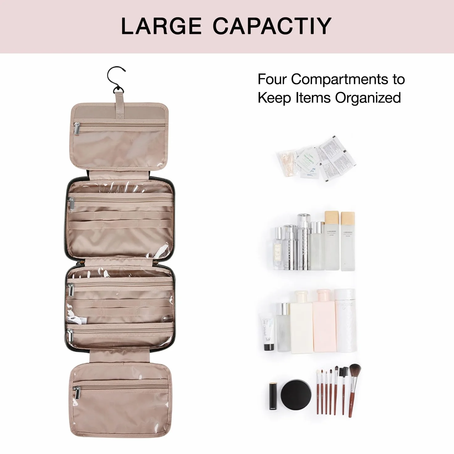 BAGSMART Borsa da Toilette Impermeabile per Donna Pochette Trucchi Appendere