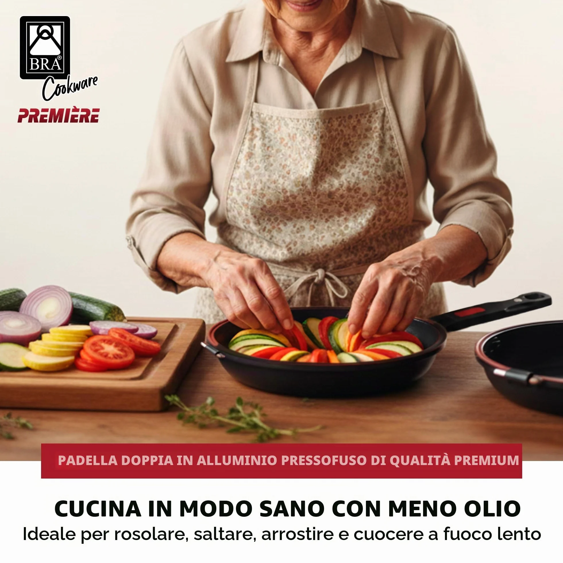 BRA Dupla Premiere Padella doppia per frittata in alluminio fuso 24 cm antiaderente a triplo strato senza PFOA