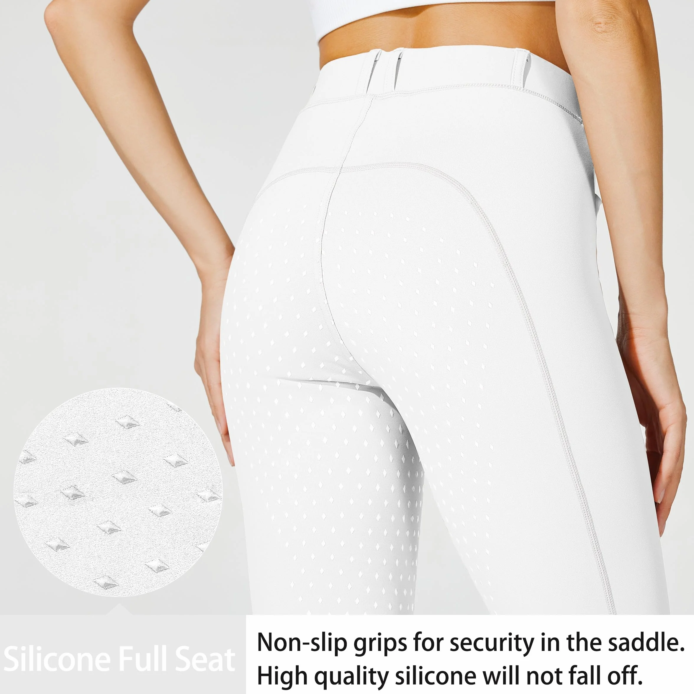 WILLIT Pantaloni da equitazione donna silicone vita alta elasticizzati tasca cerniera passanti cintura
