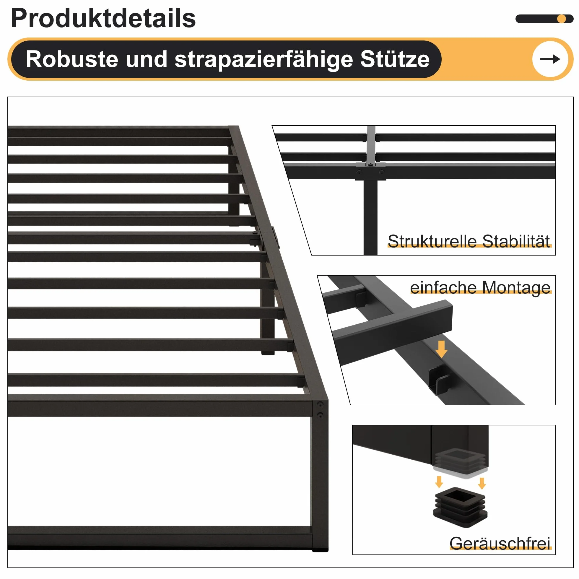 Yicensen Struttura Letto Singola 80x190 cm, Struttura Letto in Metallo, Supporto Solido, Facile da Montare, Design Silenzioso, Stile Moderno e Minimalista, Altezza 36 cm, Nero