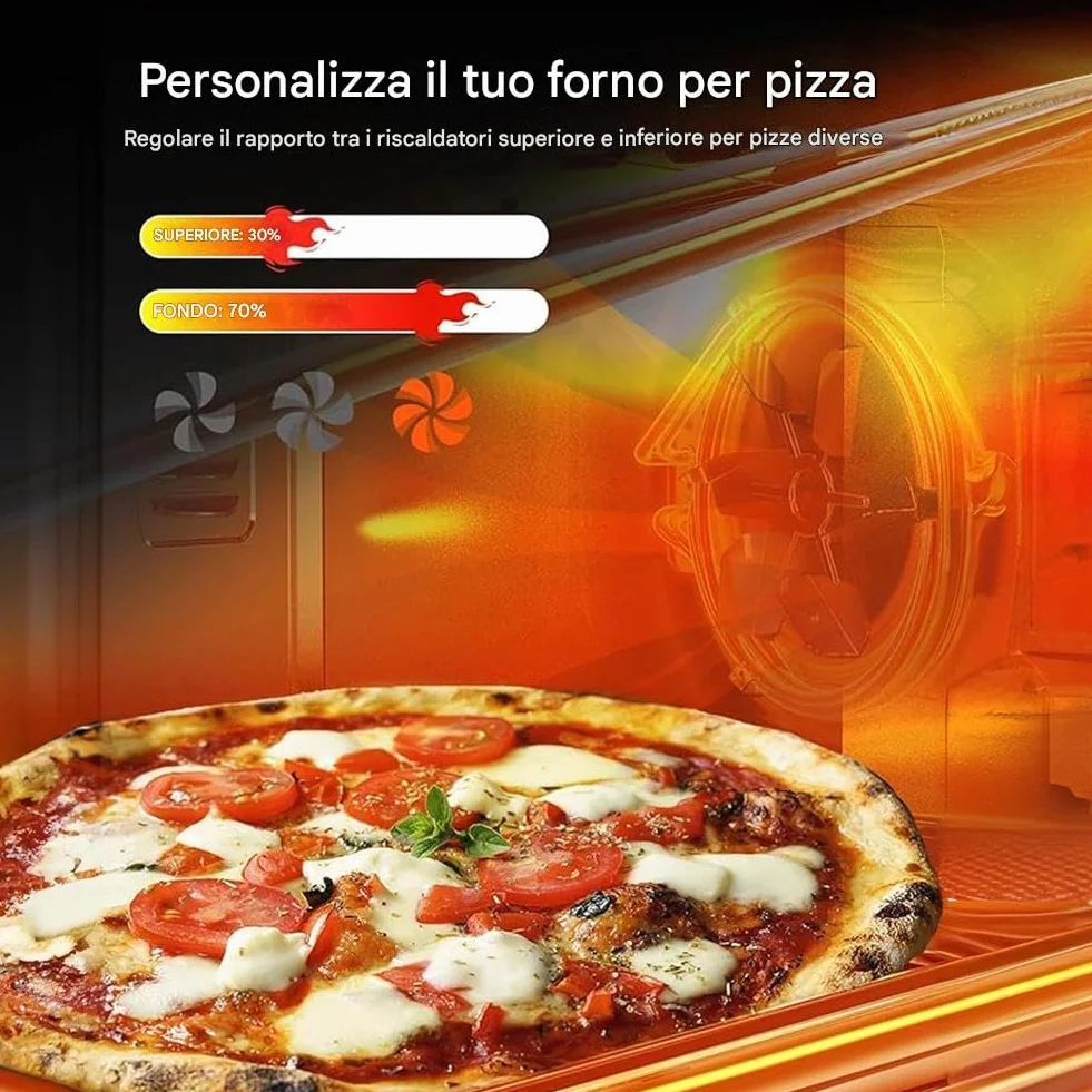 Forno Elettrico Ventilato 70 Litri 2500W Temperatura Regolabile 250° Acciaio Timer