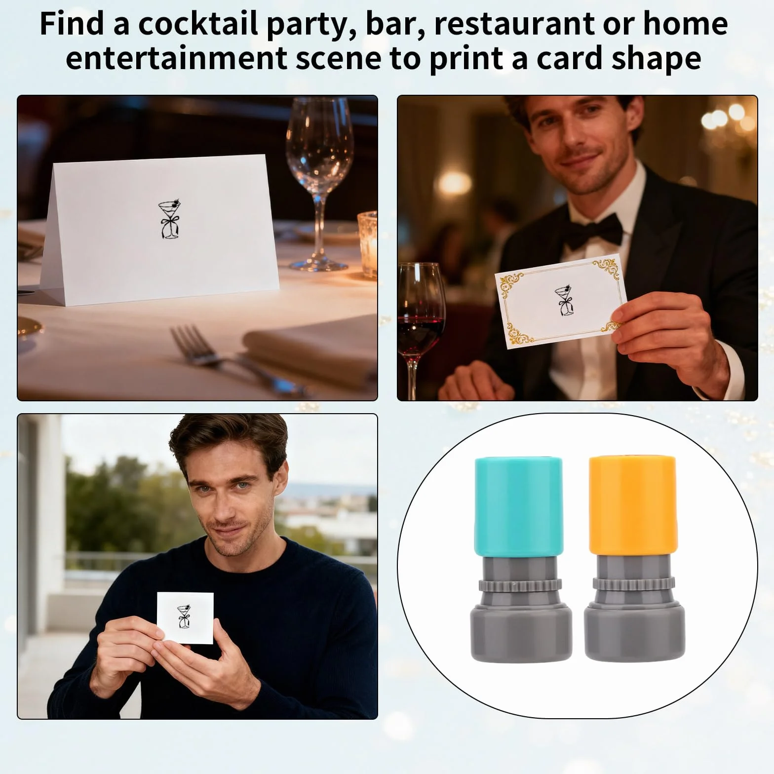 2pz Timbro Bicchiere Martini, Ciano & Giallo Cocktail Timbro Automatico Gomma per Feste Festival Pub Discoteche Carte Fedeltà Promozioni Attività
