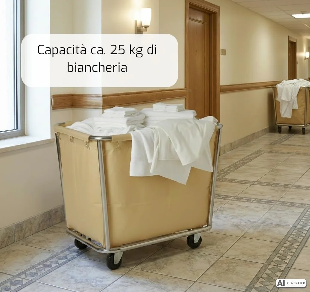 SARO AF 264 - Carrello portabiancheria, da 900 x 650 x 850 mm, con struttura in acciaio inox, sacco in cotone rimovibile, per circa 25 kg di biancheria