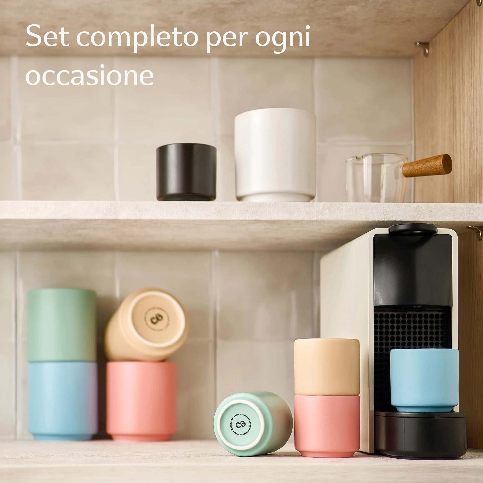 Tazzine Caffè Espresso in Ceramica Pastello 4 Tazze Impilabile 80 ml Resistenti al Calore Lavabili in Lavastoviglie