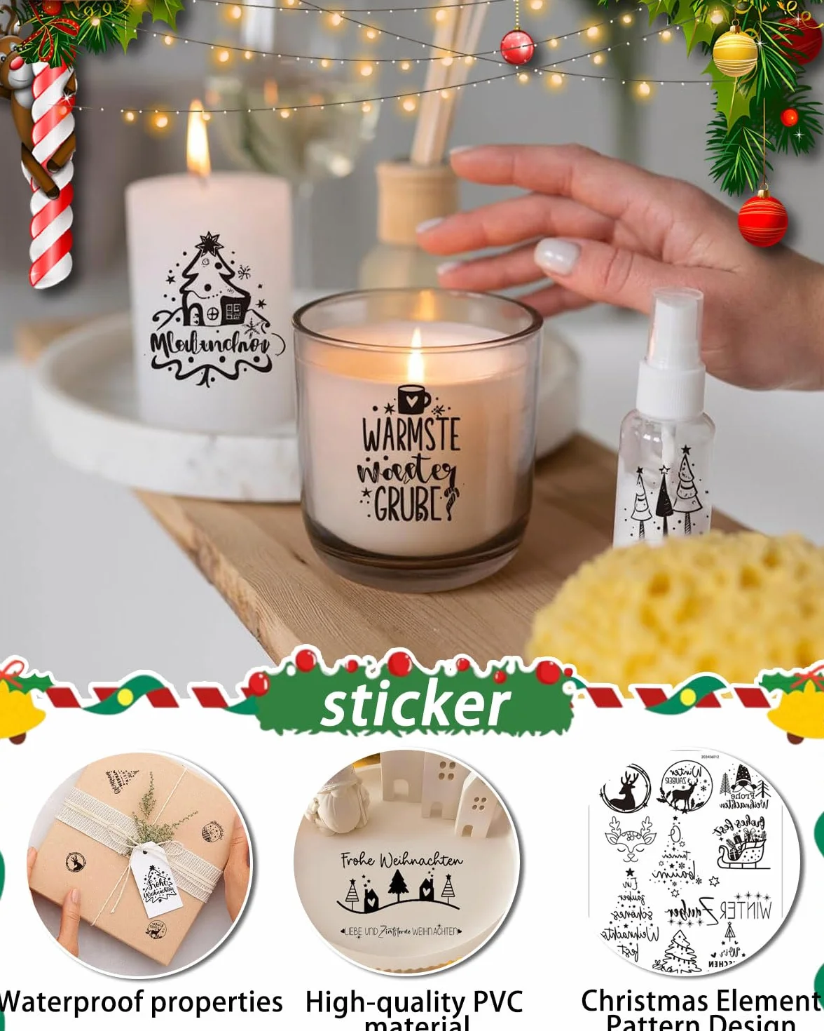8 fogli francobolli chiari a tema Natale timbri trasparenti in silicone di stile diverso con motivo fiocco di neve albero di Babbo Natale per la fabbricazione(Nero)