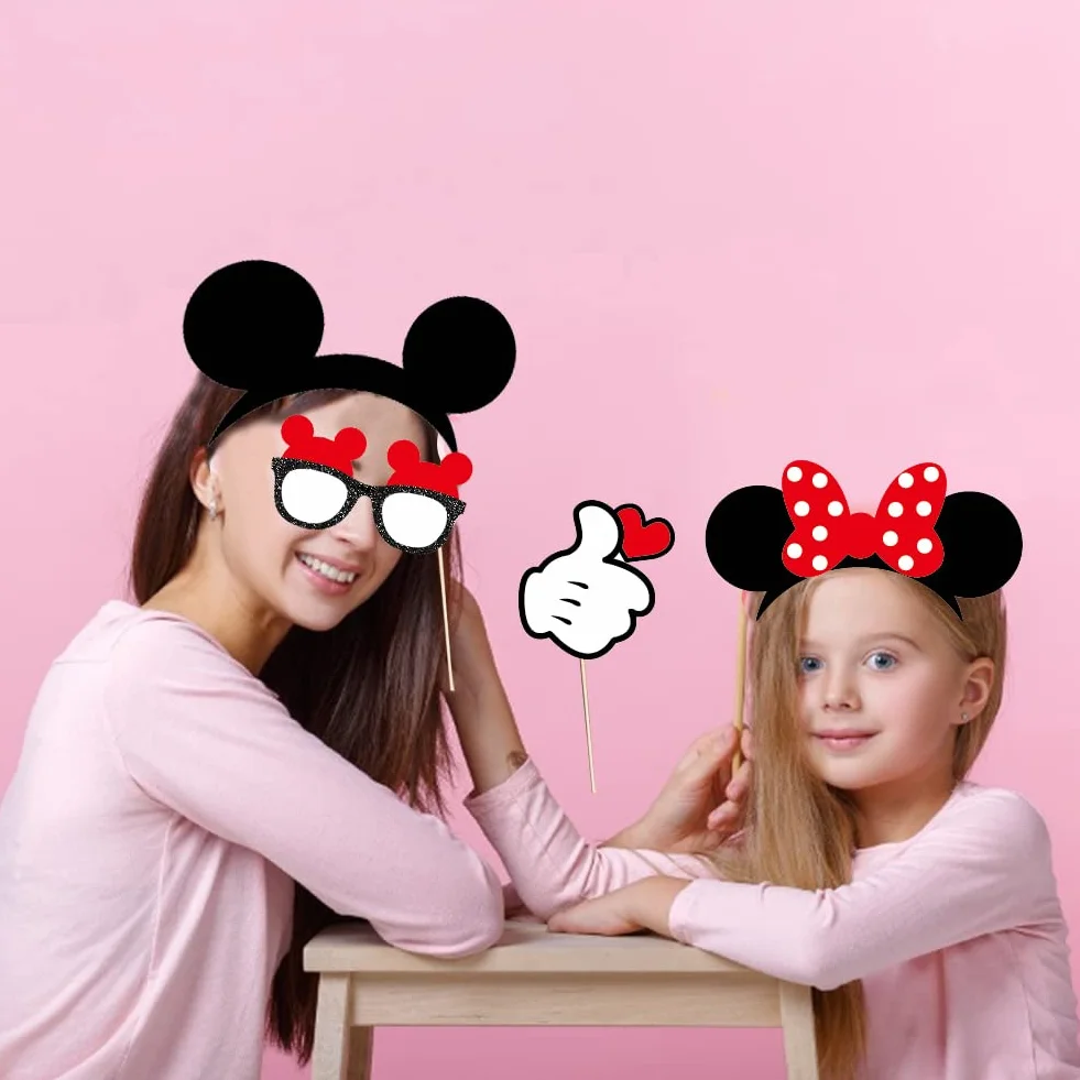 Mouse Photo Booth Props, 25 Pezzi Tema Selfie Props, Forniture Per Feste Di Compleanno Di Topolino, Decorazioni Per Fondali Fotografici