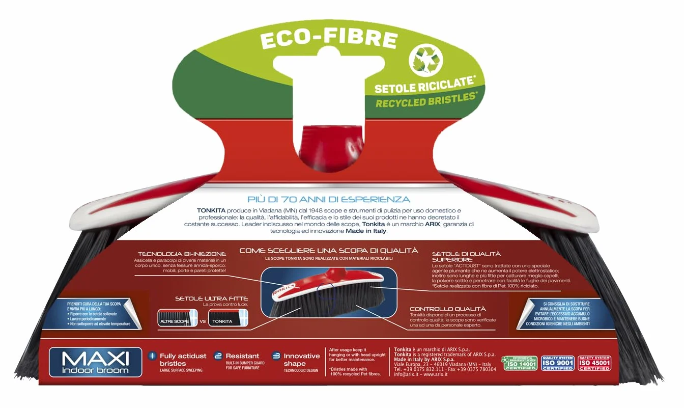 TONKITA Maxi Scopa Interni Bordo Paracolpi Setole Fitte Inclinate 100% Riciclato Riciclabile