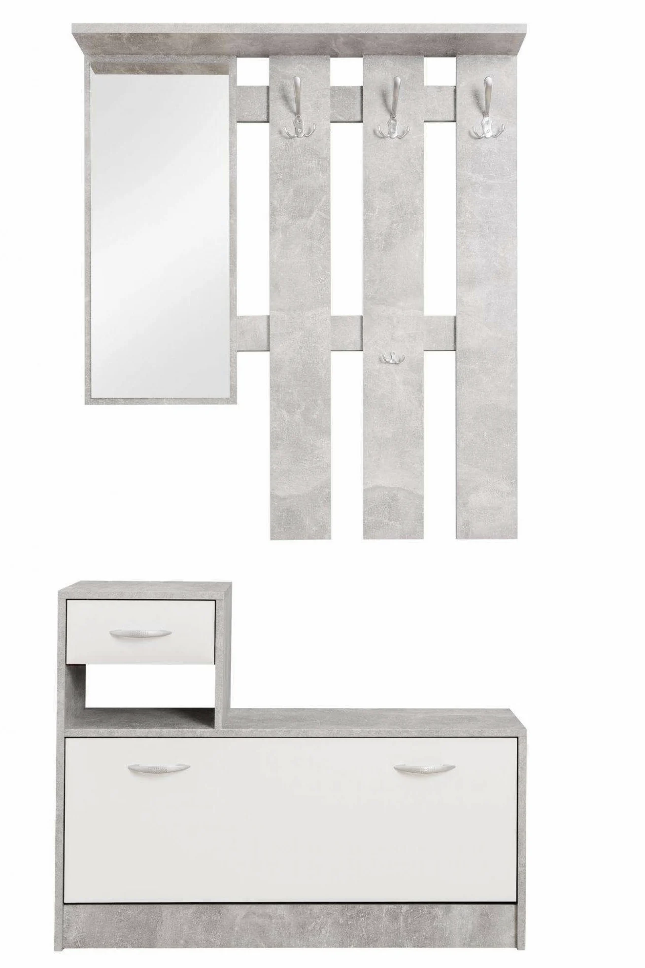 AVANTI TRENDSTORE - Rudolf - Guardaroba da Ingresso con Specchio, 3 Ganci appendiabito e Comoda scarpiera. Perfetta per l'ingresso. Disponibile in diversi colori (Grigio)