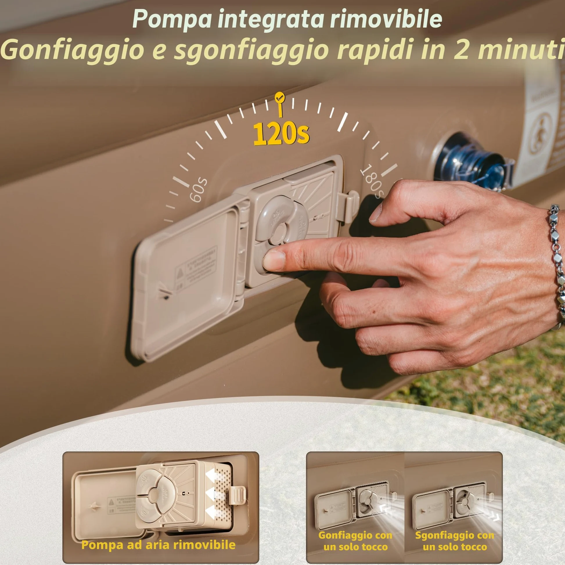 Naturehike Materasso Gonfiabile Triplo con Pompa Integrata Ricaricabile - 200x180x38cm Letto Gonfiabile Autogonfiante per Campeggio e Casa - Materassino Campeggio Portatile e Resistente fino a 450 kg