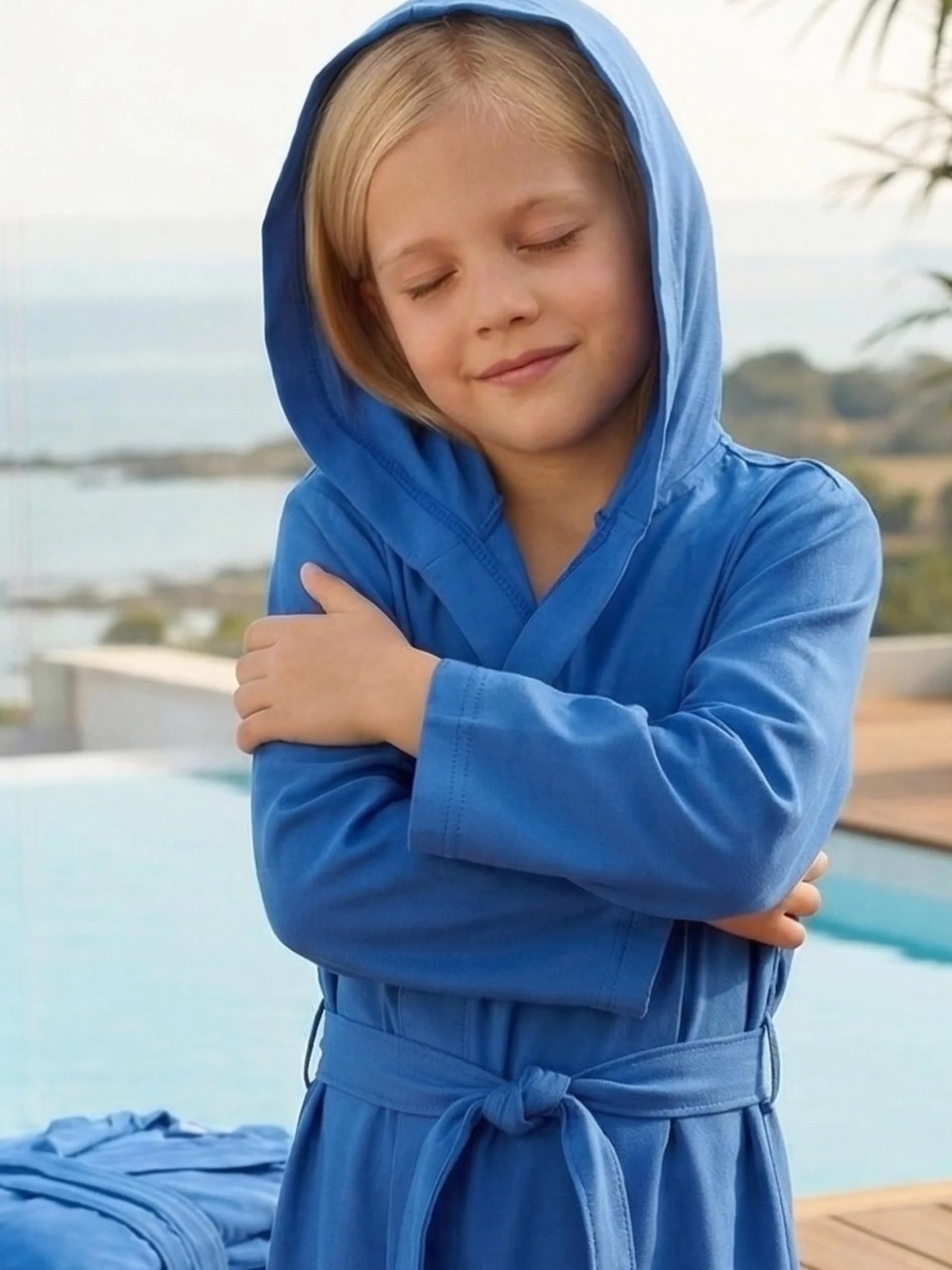 Accappatoio Bambino Microfibra con Cappuccio Tasche Cintura 4-14 Anni