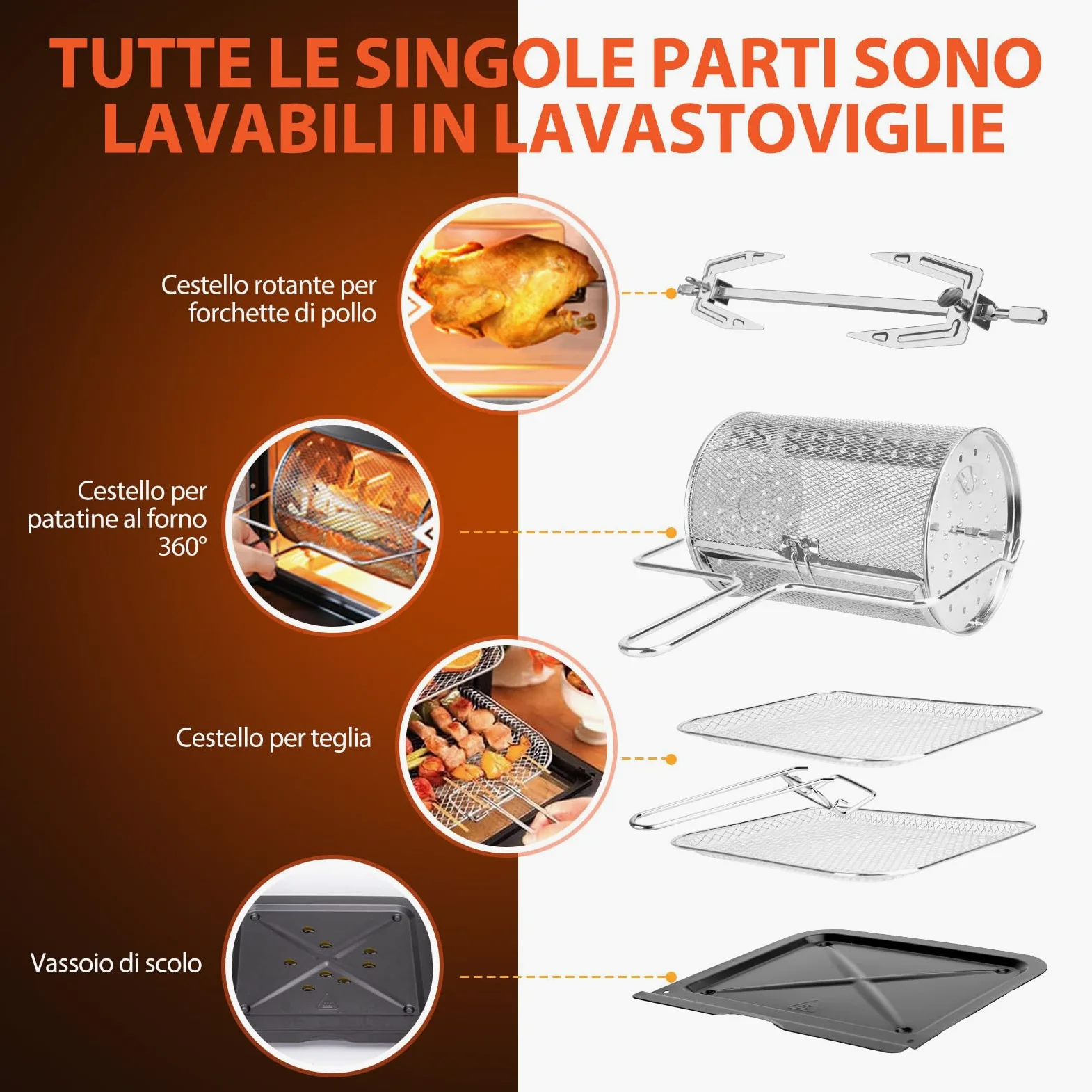 Aigostar Owen - Friggitrice ad aria da 12 litri, Forno ad aria multifunzione, 1700 W, Touch screen LED, 8 modalità preimpostate, include 7 accessori, sistema rotante, BPA FREE