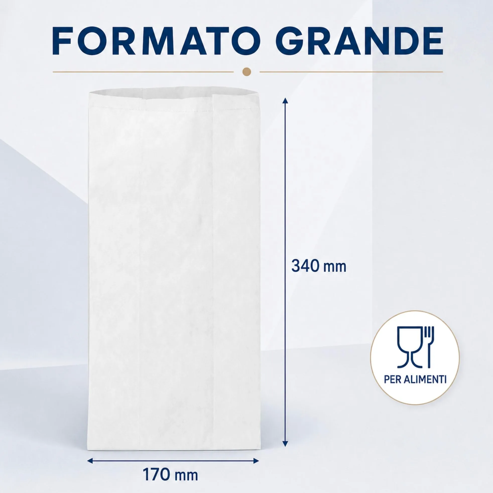 Sacchetti Asporto per Alimenti in Carta, Sacchetti Professionali per Pane, Gastronomia, Panifici e Take Away, Confezione da 1000 Pezzi, Colore Bianco Misure 170 x 340 mm