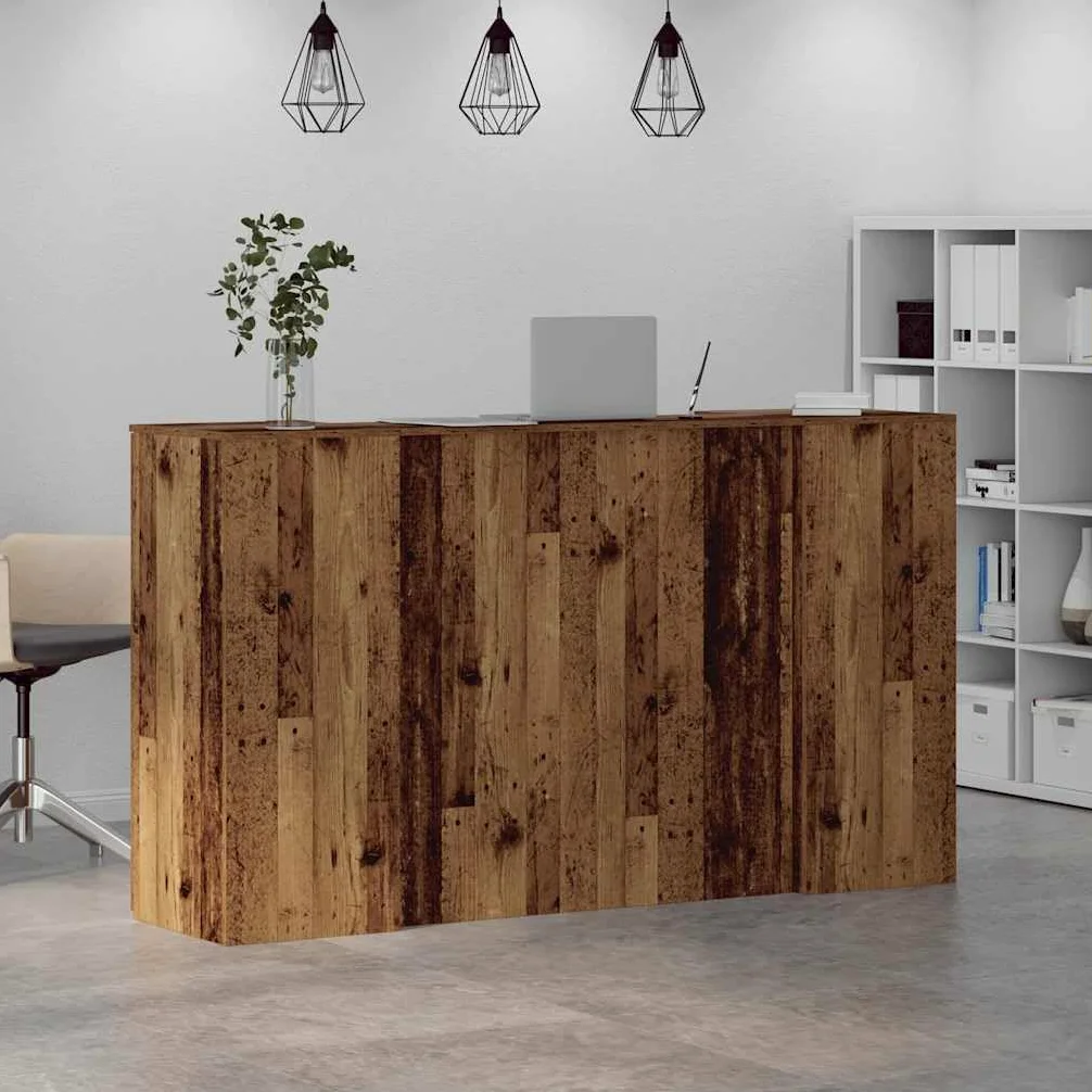 Bancone per ricevimento, effetto legno anticato, 3 pezzi, 180 x 50 x 103,5 cm | Banco di consulenza modulare con molto spazio per ufficio, studio di bellezza, hall hotel e studi medici.