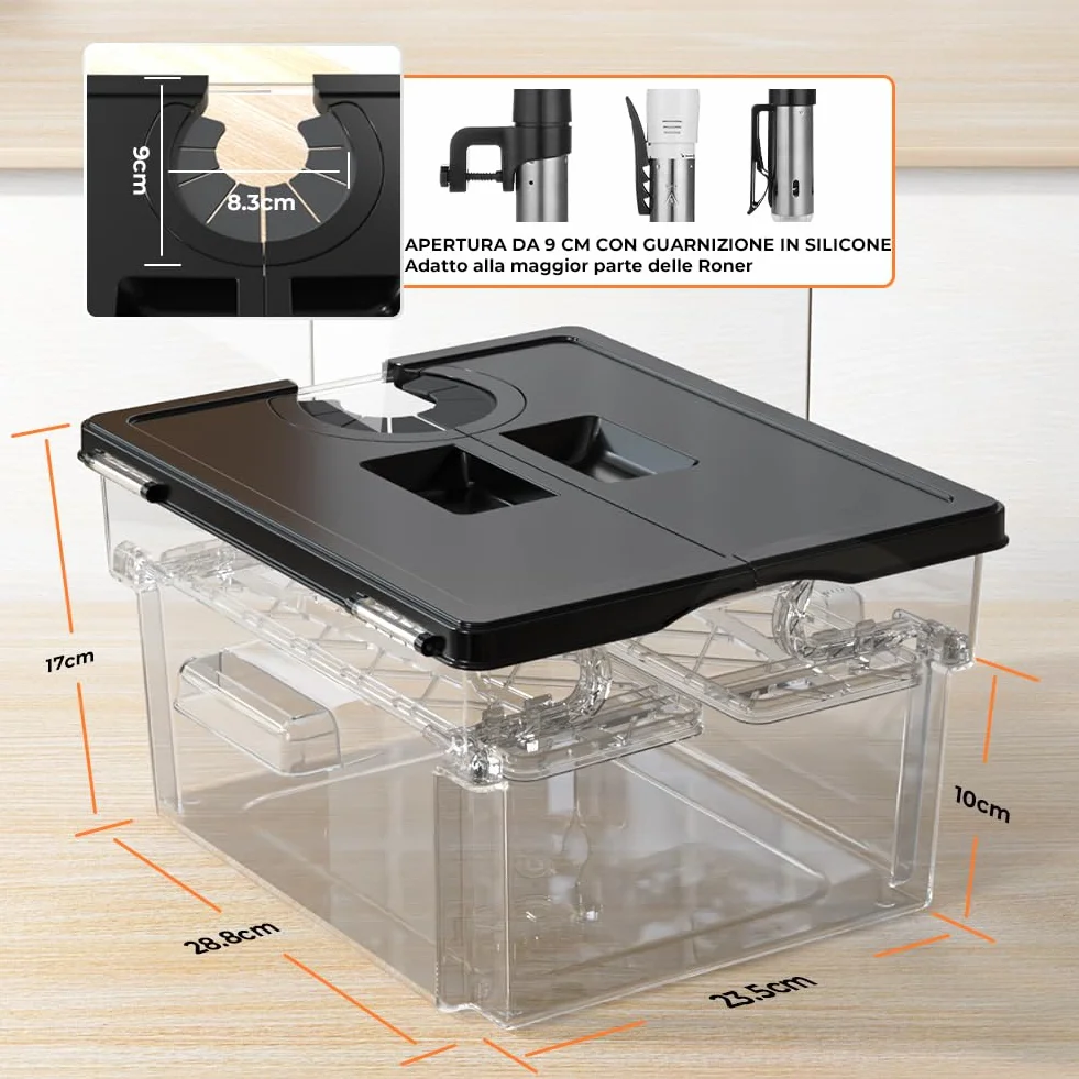 Sous Vide Contenitore 11L con Coperchio e Rastrelliera Policarbonato Trasparente Senza BPA