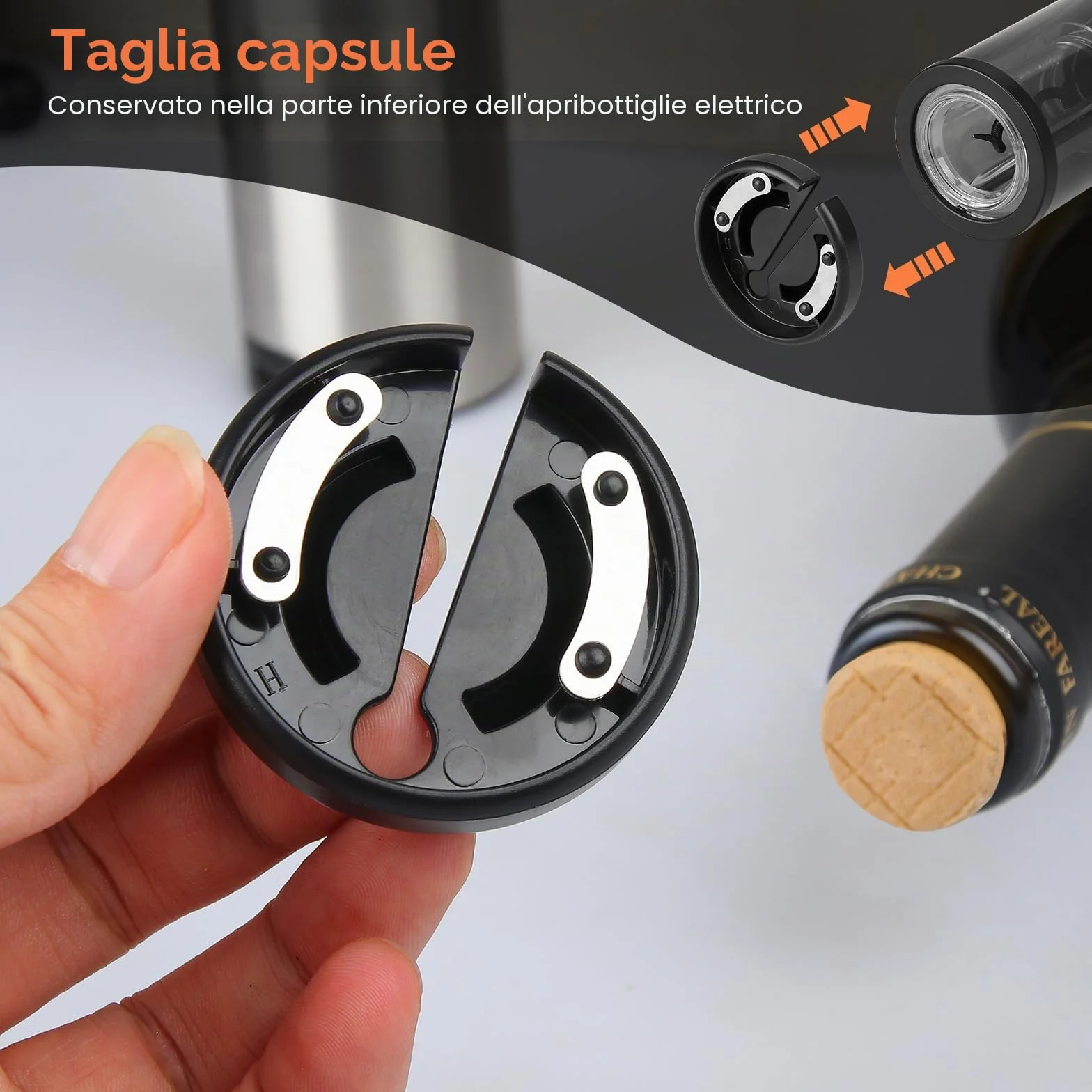 Cavatappi Professionale Elettrico per Vino, Apribottiglie 4 in 1 Ricaricabile con Versatore Automatico, Taglierina per Lamine, Tappi Sottovuoto