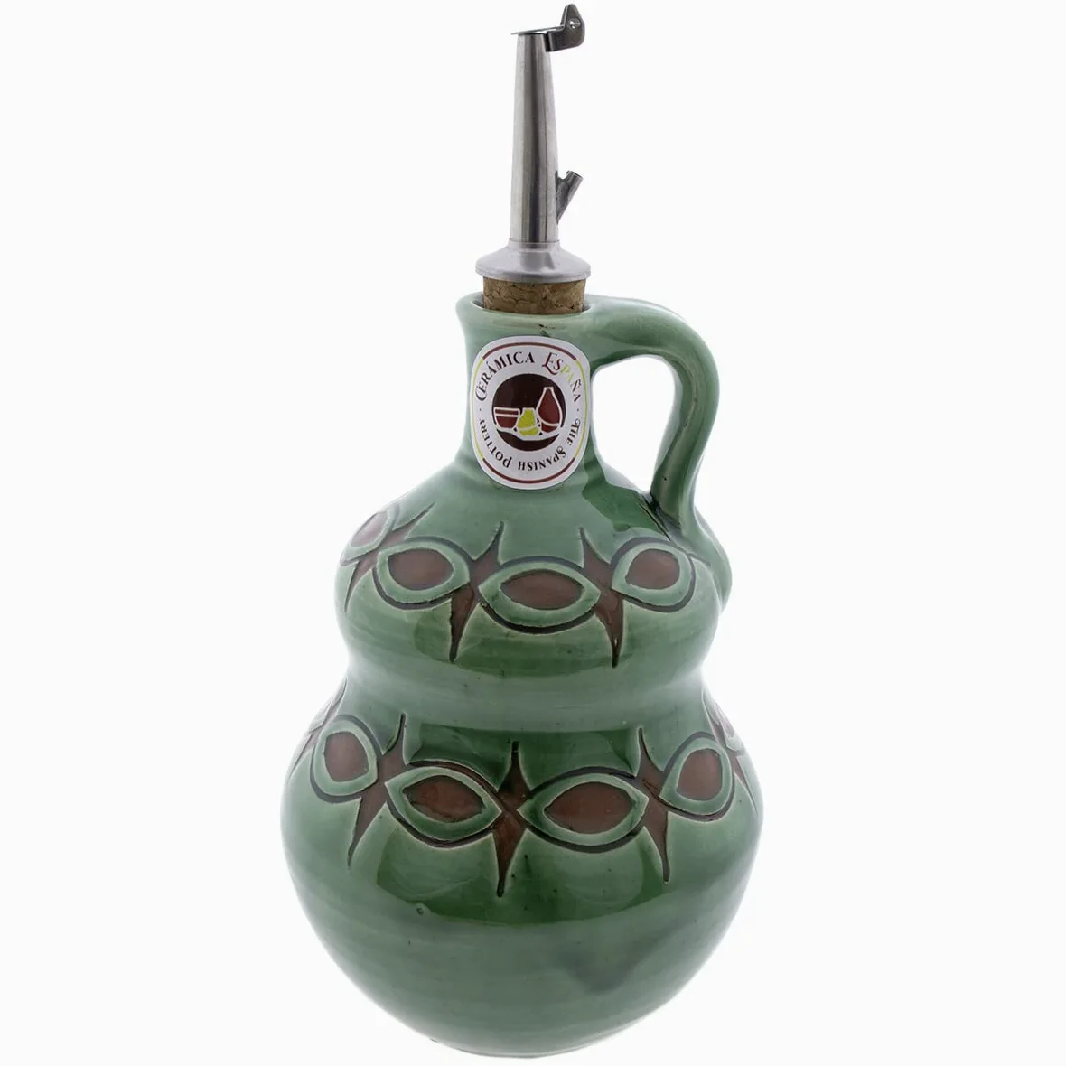 CERÁMICA ESPAÑA | Oliera Amazon | Oliera antigoccia | Oliera in ceramica per cucina verde rame - Modello M07 | 500 ml | 100% Fatto a mano | 11x11x22 cm